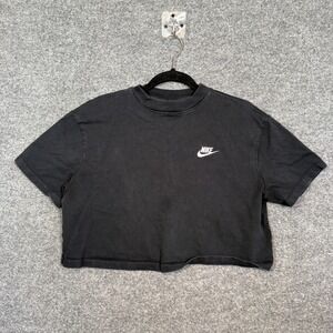 Nike Shirt Womens Medium Black Tshirt Cropped Swoosh Relaxed Casual Athleisure